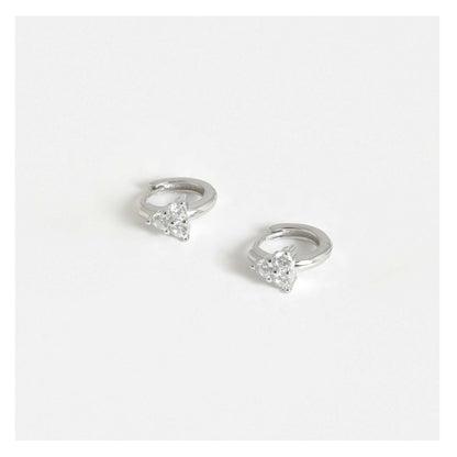 Silver Crystal Trinity Cluster Huggie Hoop Earrings - 8mm