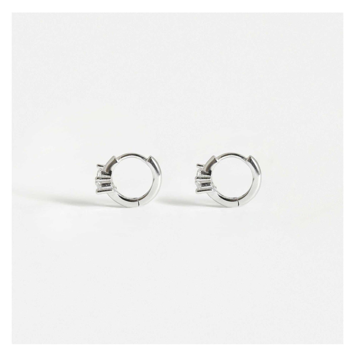 Silver Crystal Trinity Cluster Huggie Hoop Earrings - 8mm
