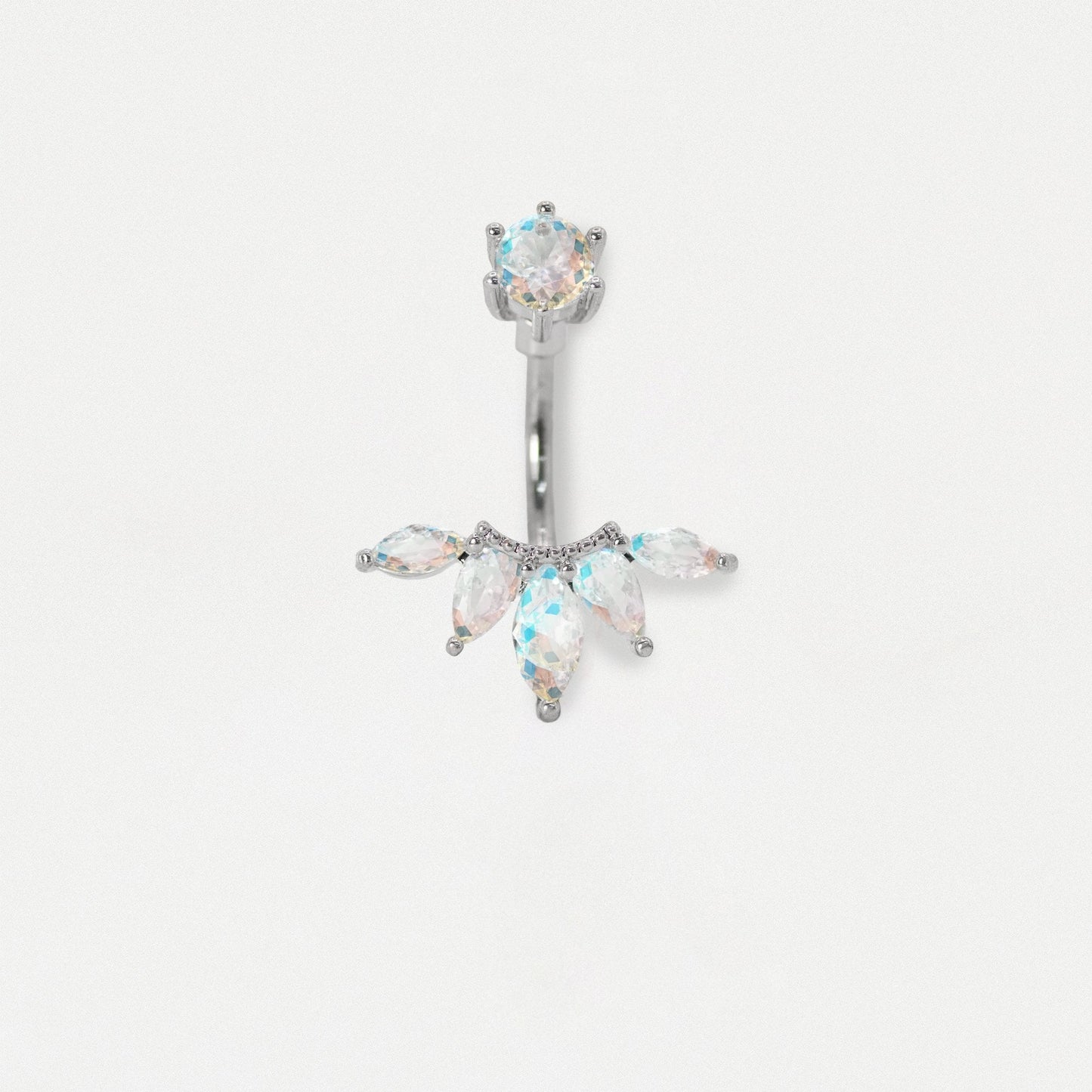 Steel Five Petal Crystal Belly Bar