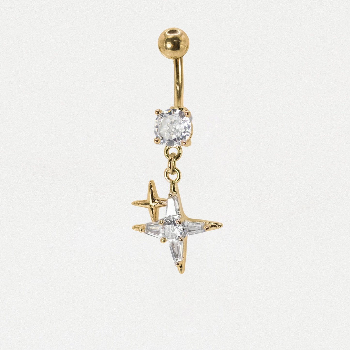 Steel Gemset Double Sparkle Star Drop Navel Bar