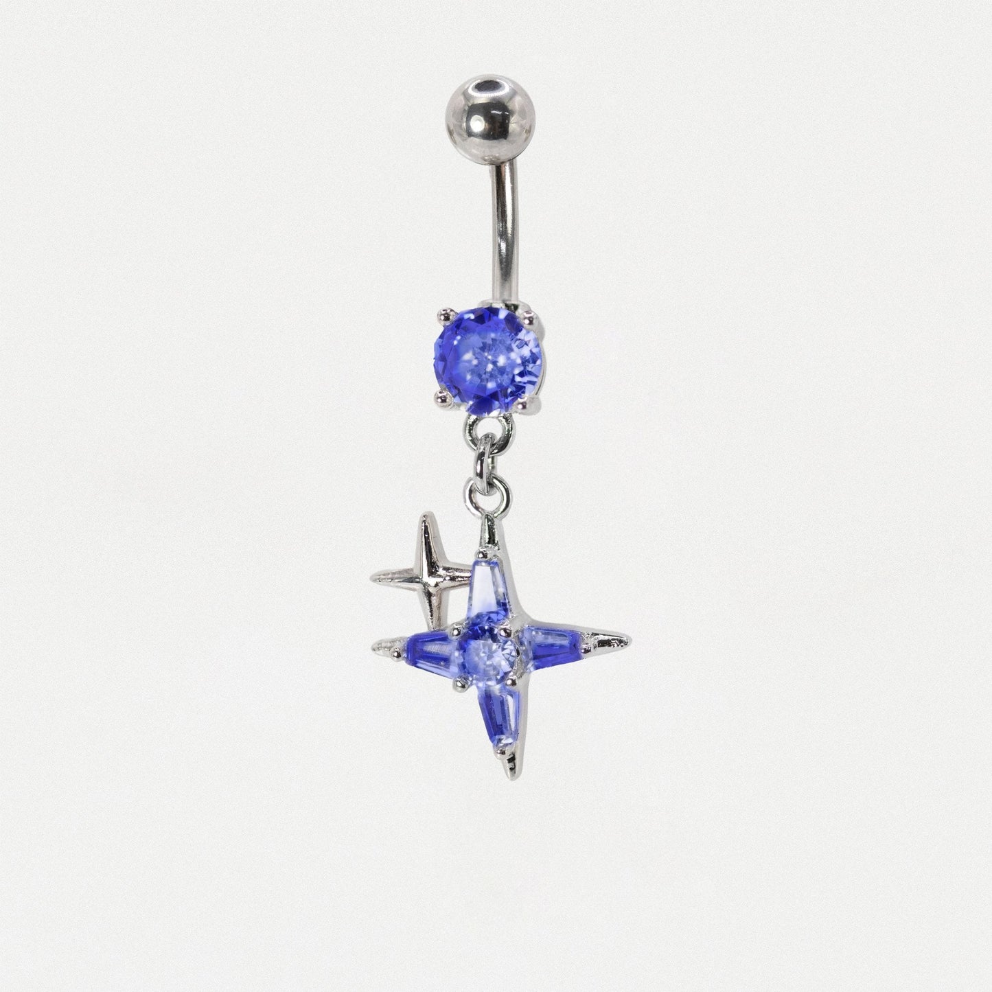 Steel Gemset Double Sparkle Star Drop Navel Bar