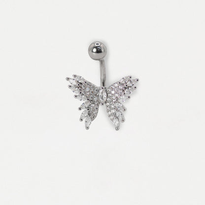 Steel Detailed Gemset Butterfly Belly Bar