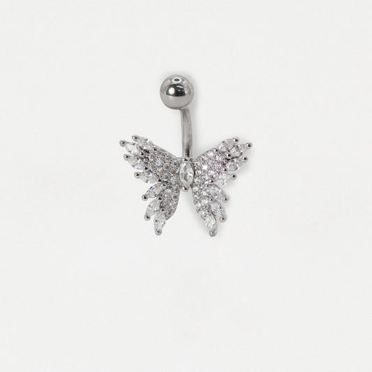 Steel Detailed Gemset Butterfly Belly Bar