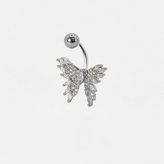Steel Detailed Gemset Butterfly Belly Bar