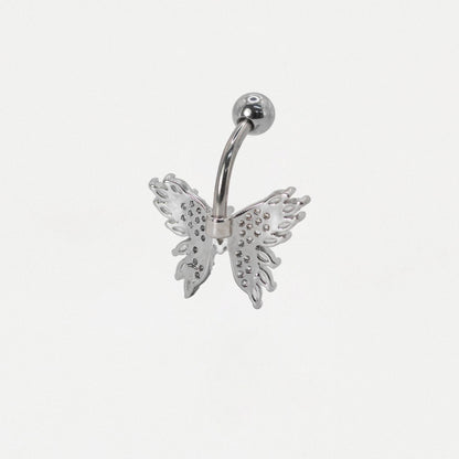 Steel Detailed Gemset Butterfly Belly Bar