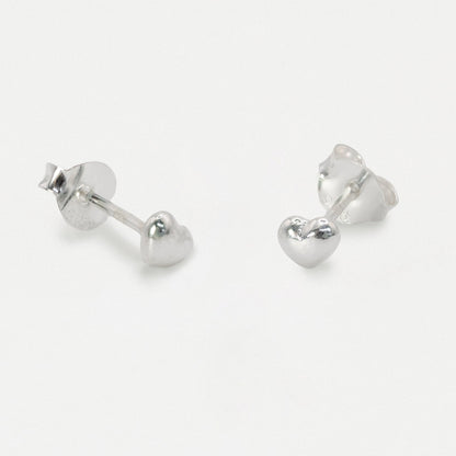 Silver Puffed Heart Ear Studs - 4mm