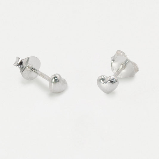 Silver Puffed Heart Ear Studs - 4mm