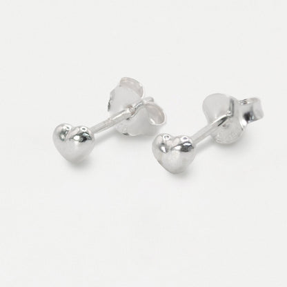 Silver Puffed Heart Ear Studs - 4mm