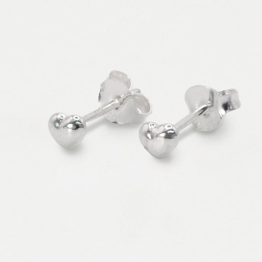 Silver Puffed Heart Ear Studs - 4mm