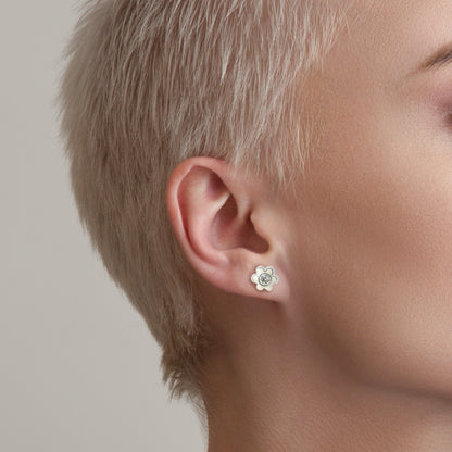 Silver Crystal Enamel Daisy Ear Studs - 8mm
