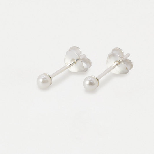 Silver Petite Pearl Ear Studs - 3mm