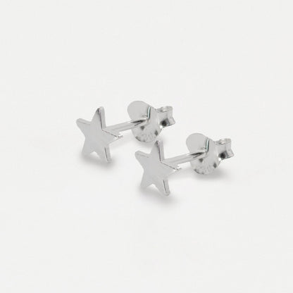 Silver Plain Flat Star Ear Studs - 3mm, 4mm & 5mm