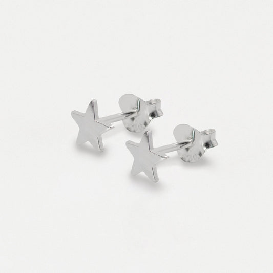 Silver Plain Flat Star Ear Studs - 3mm, 4mm & 5mm