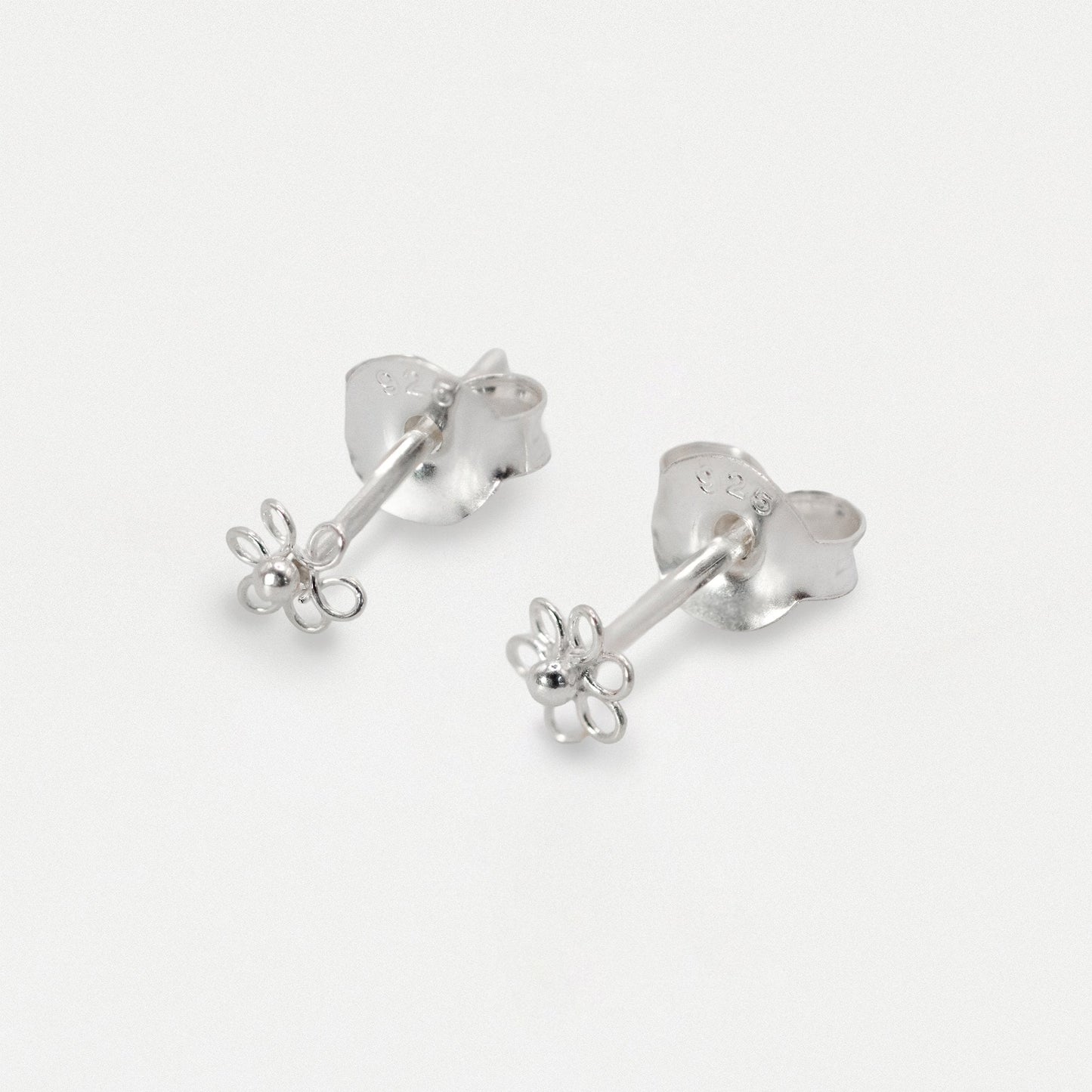 Silver Tiny Wire Flower Ear Studs - 4mm