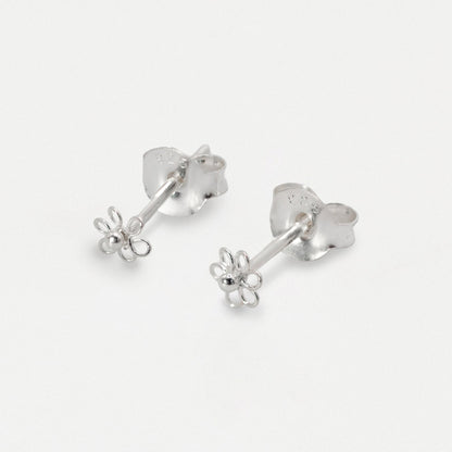 Silver Tiny Wire Flower Ear Studs - 4mm