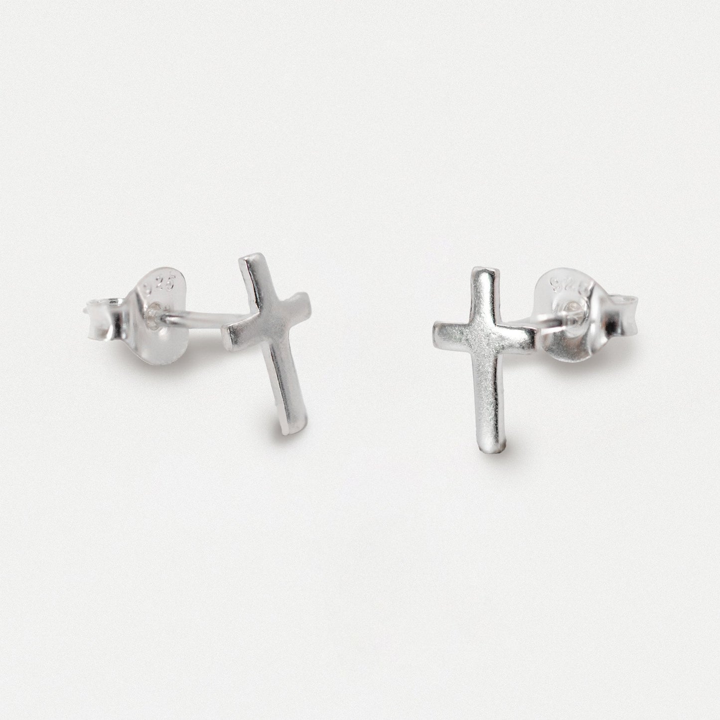 Silver Plain Cross Ear Studs