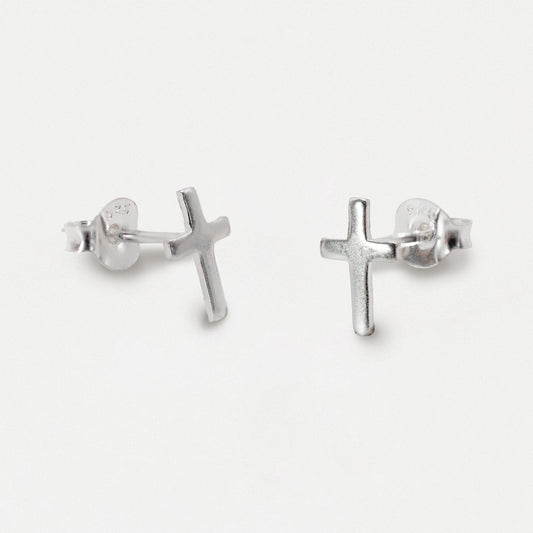 Silver Plain Cross Ear Studs