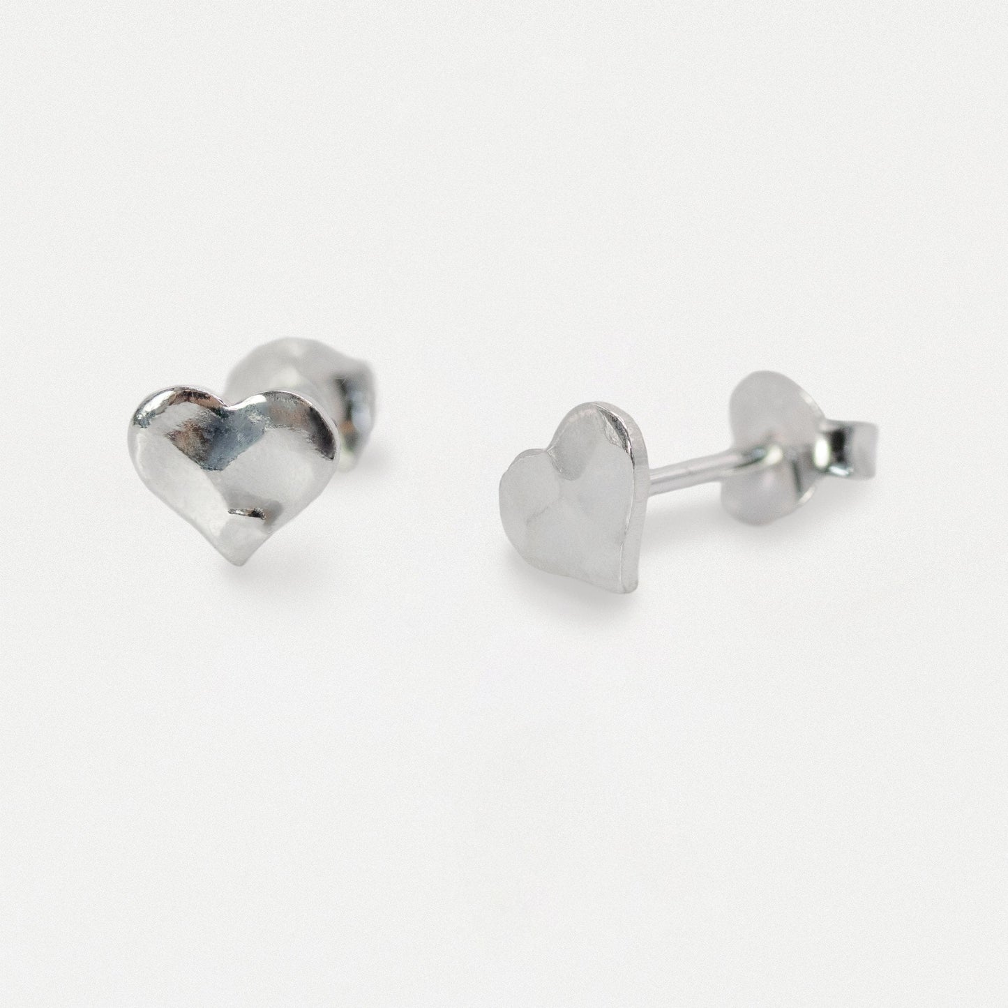 Silver Hammered Heart Ear Studs - 6mm