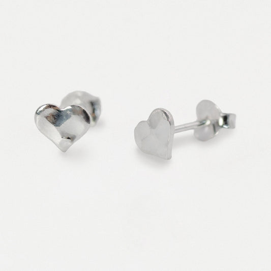 Silver Hammered Heart Ear Studs - 6mm