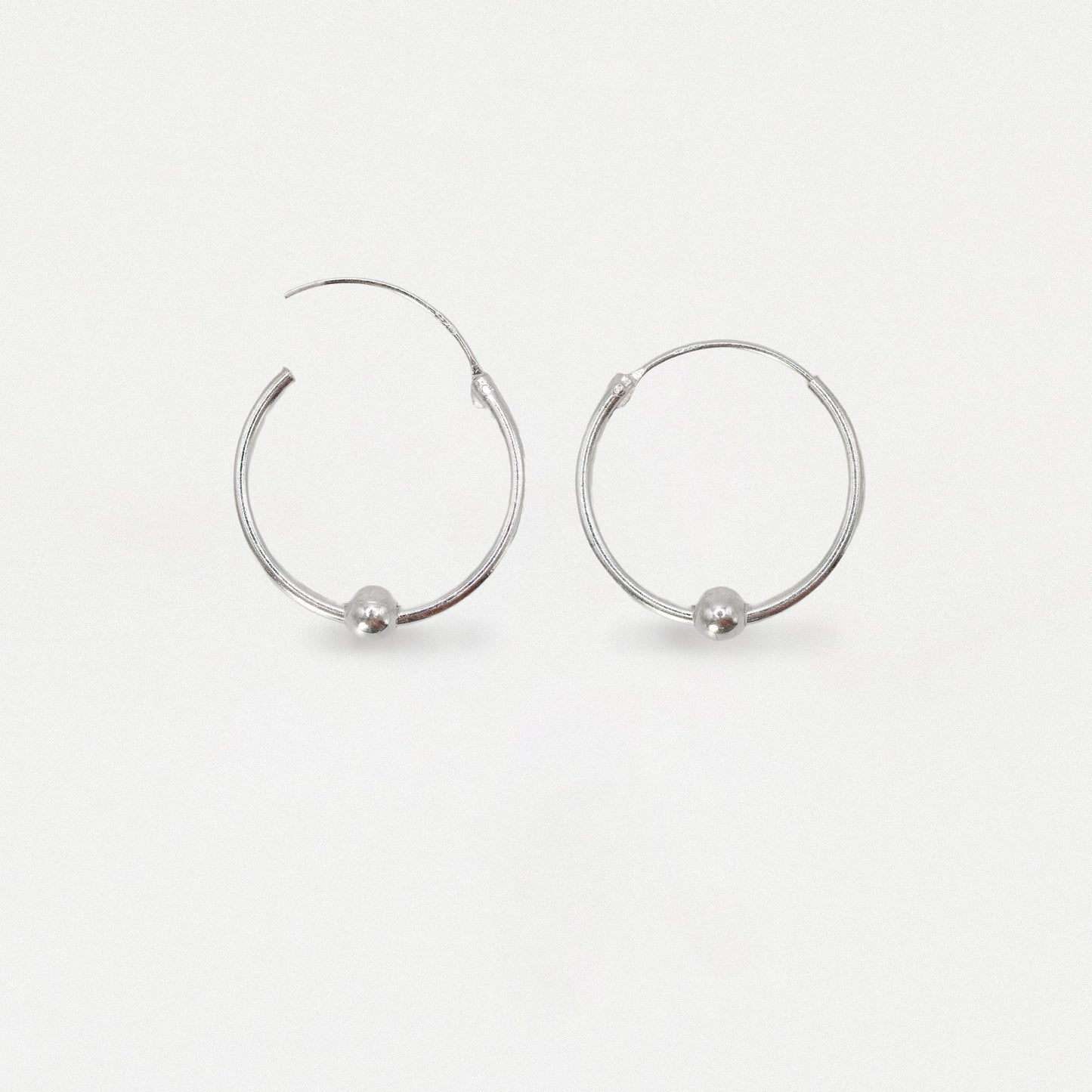 Silver Fixed Ball Hoop Earrings - 16mm