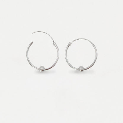 Silver Fixed Ball Hoop Earrings - 16mm