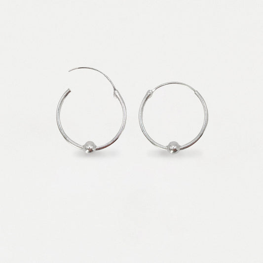 Silver Fixed Ball Hoop Earrings - 16mm