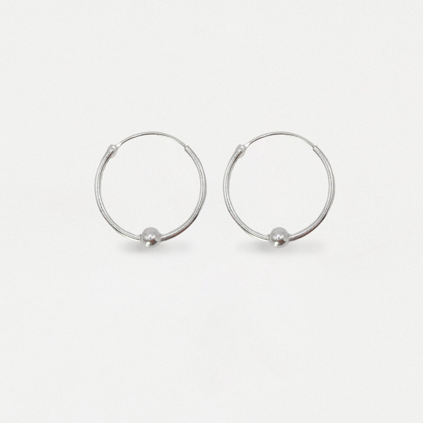 Silver Fixed Ball Hoop Earrings - 16mm