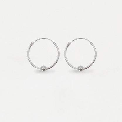 Silver Fixed Ball Hoop Earrings - 16mm
