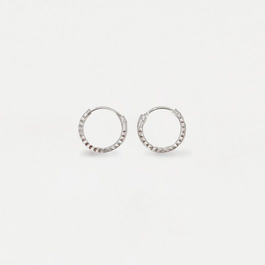 Silver Textured Finish Hoop Earrings - 10mm