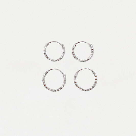 Silver Shiny Ridged Hoops - 8 & 10mm