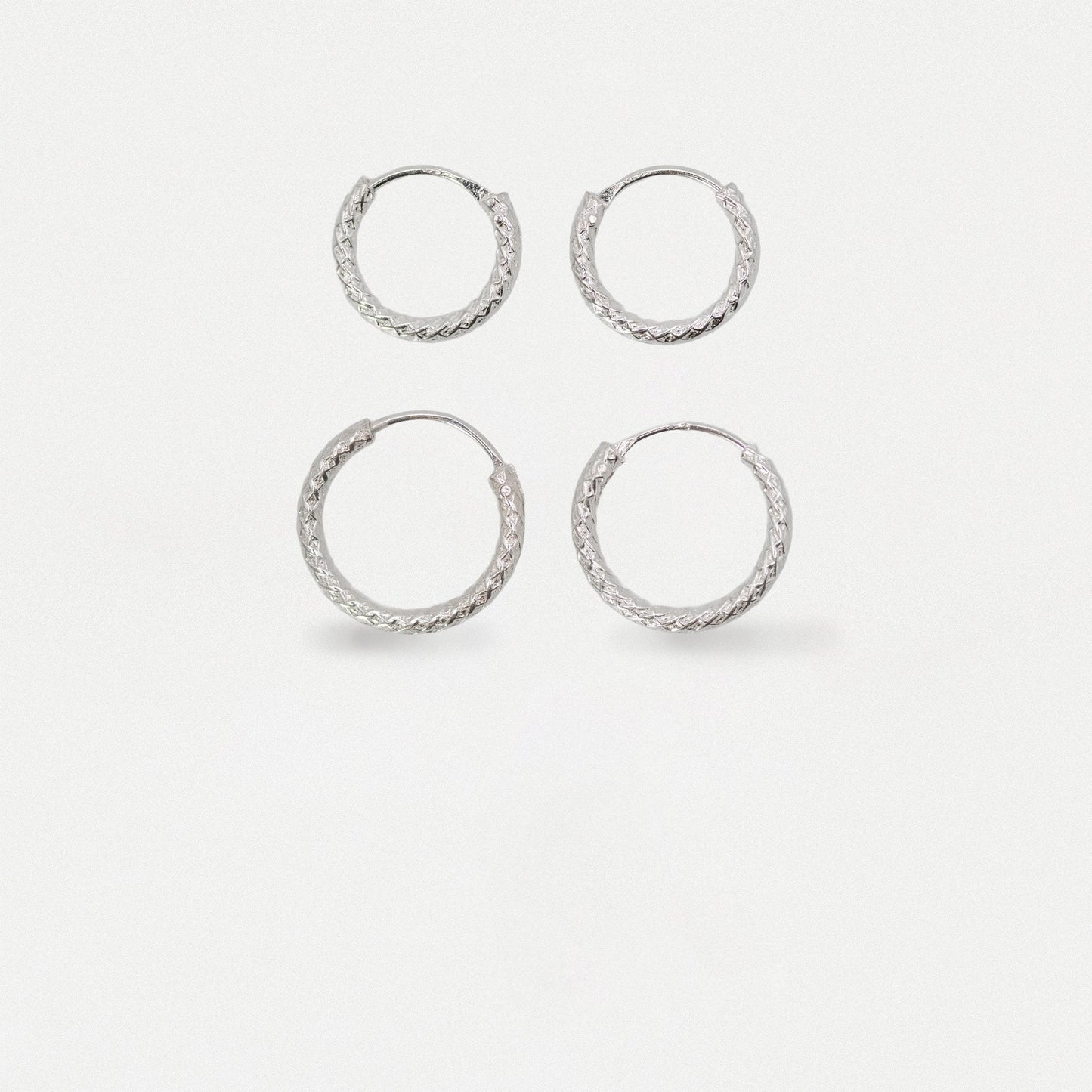 Silver Rope Effect Hoop Earrings - 10 & 12mm