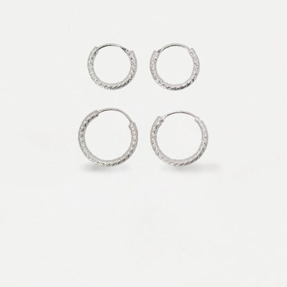 Silver Rope Effect Hoop Earrings - 10 & 12mm