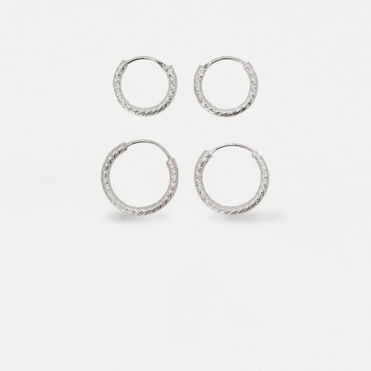 Silver Rope Effect Hoop Earrings - 10 & 12mm