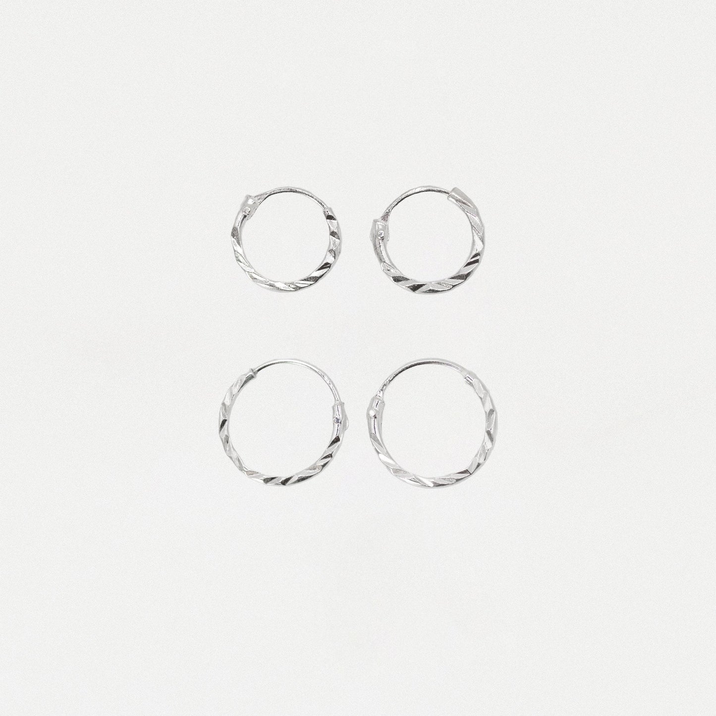 Silver Diamond Cut Twist Hoop Earrings - 8 & 10mm