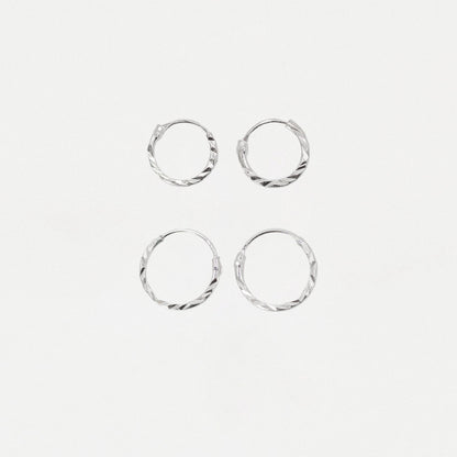 Silver Diamond Cut Twist Hoop Earrings - 8 & 10mm