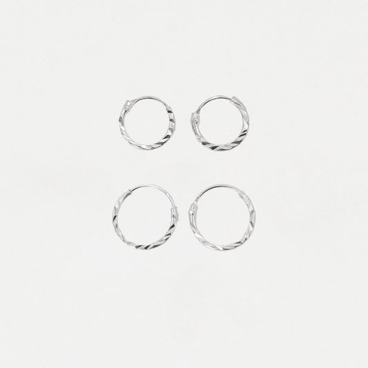 Silver Diamond Cut Twist Hoop Earrings - 8 & 10mm