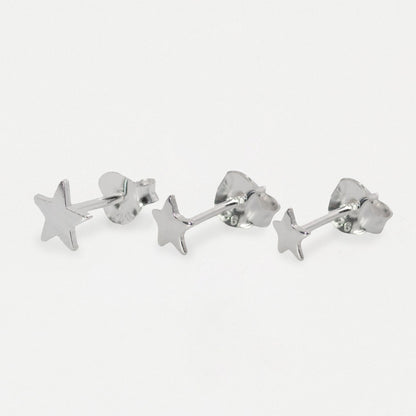Silver Plain Flat Star Ear Studs - 3mm, 4mm & 5mm
