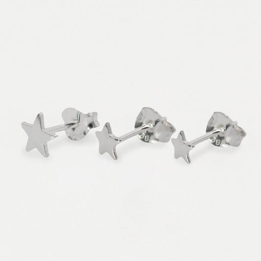Silver Plain Flat Star Ear Studs - 3mm, 4mm & 5mm