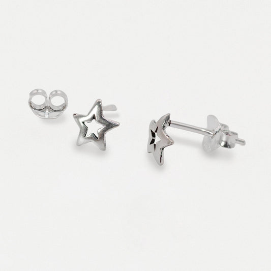 Silver Cut-Out Star Ear Studs - 5mm