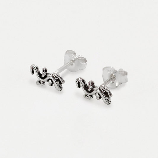 Silver Oxidised Gecko Lizard Stud Earrings - 8mm
