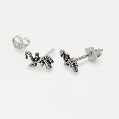 Silver Oxidised Gecko Lizard Stud Earrings - 8mm