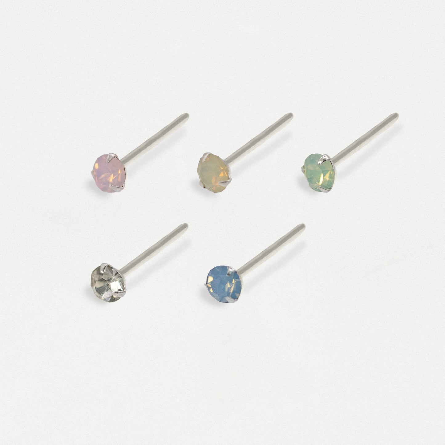 Silver Sorbet Round Bezel Nose Studs - 2mm
