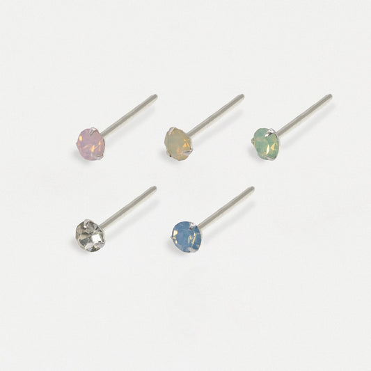 Silver Sorbet Round Bezel Nose Studs - 2mm