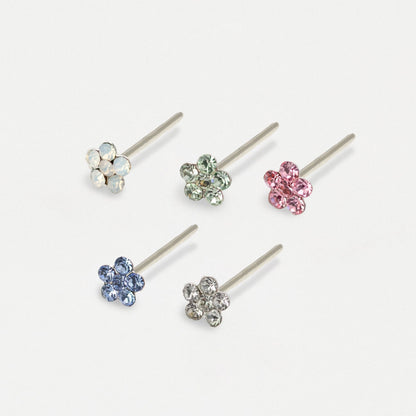 Silver Crystal Daisy Nose Stud - 4mm, Assorted Colours