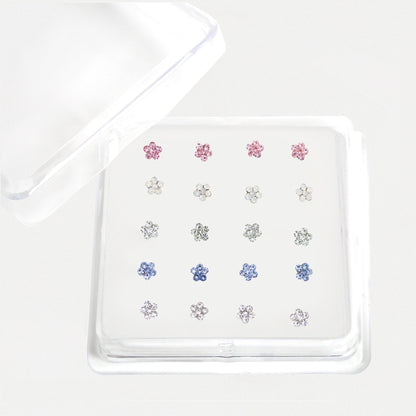Silver Crystal Daisy Nose Stud - 4mm, Assorted Colours