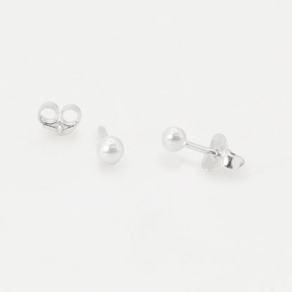 Silver Petite Pearl Stud Earrings - 3mm