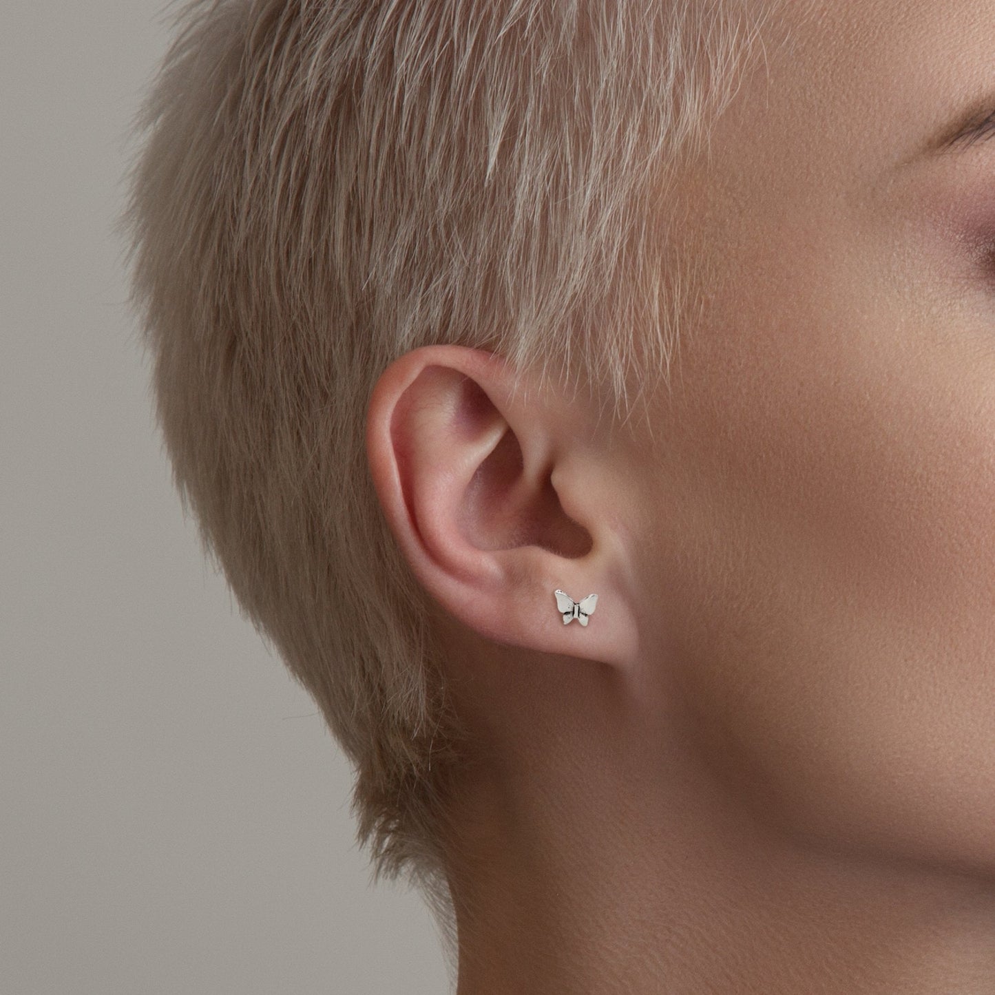 Silver Plain Butterfly Ear Studs - 5mm