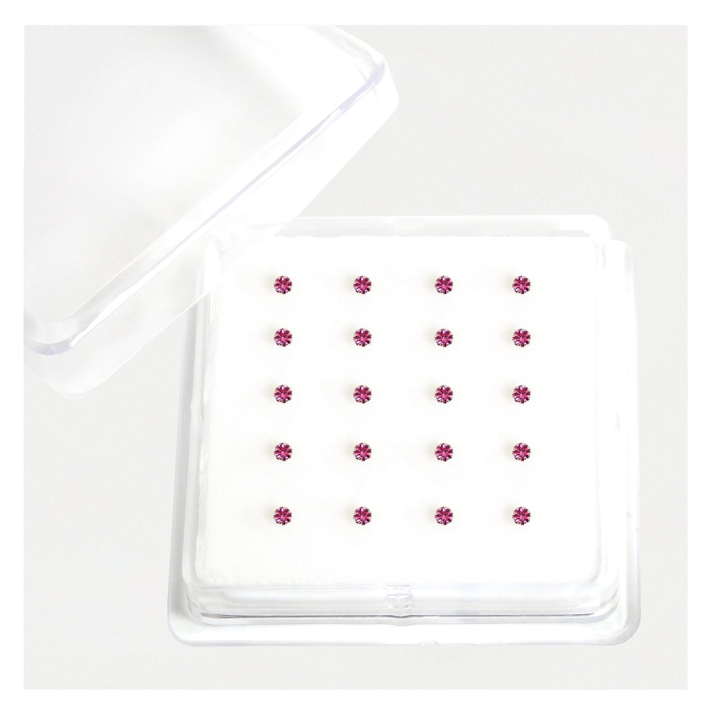 Silver Round Clawset Crystal Nose Pins - 2mm, (Single Colour Boxes)