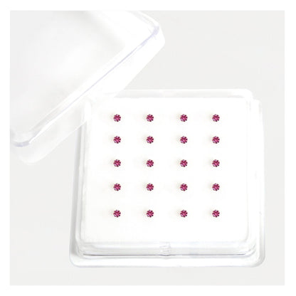 Silver Round Clawset Crystal Nose Pins - 2mm, (Single Colour Boxes)