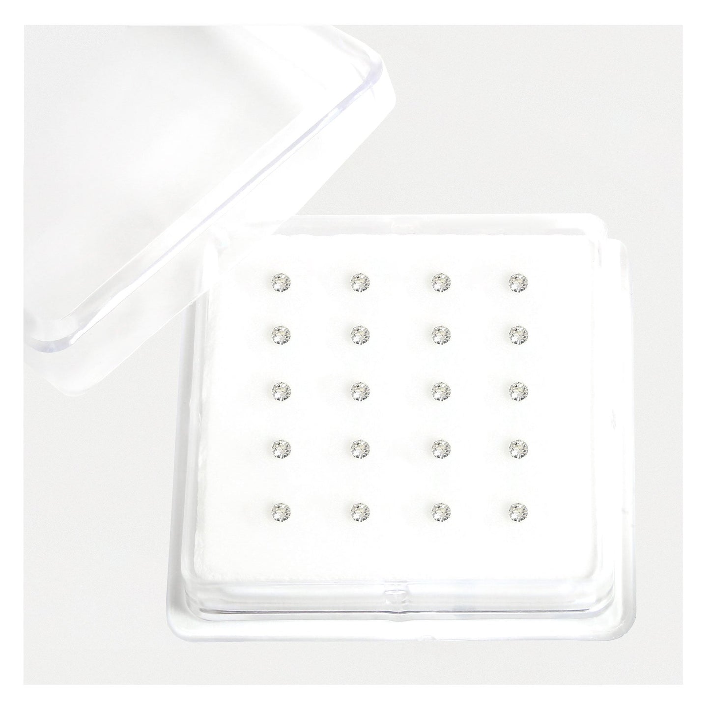 Silver Round Clawset Crystal Nose Pins - 2mm, (Single Colour Boxes)